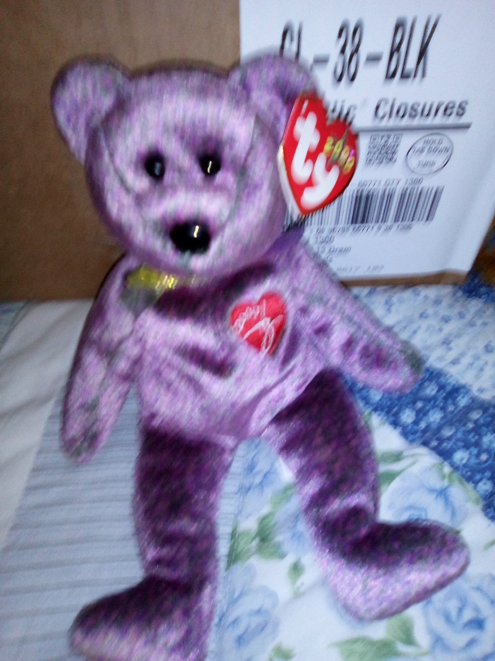 Ty Purple Plush Bear with Heart Tag - Deep Purple Collectible